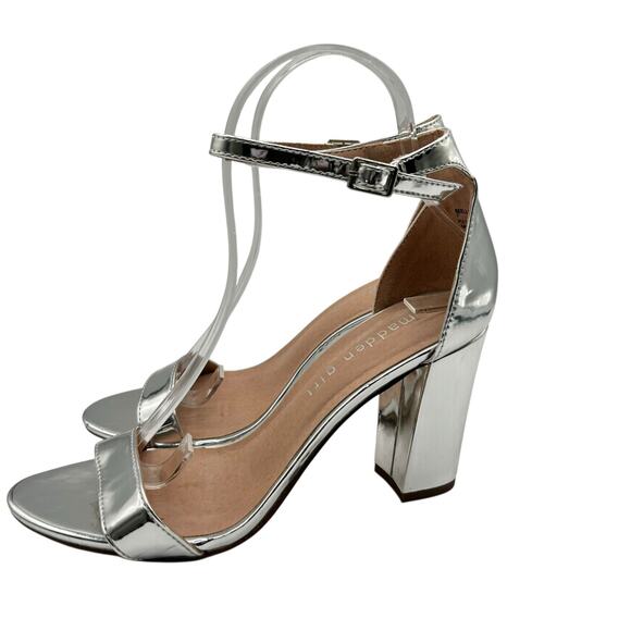 Silver Metallic Ankle Strap Block Heel Sandal Party Wedding Dress Shoes Size 7 - Picture 9 of 13